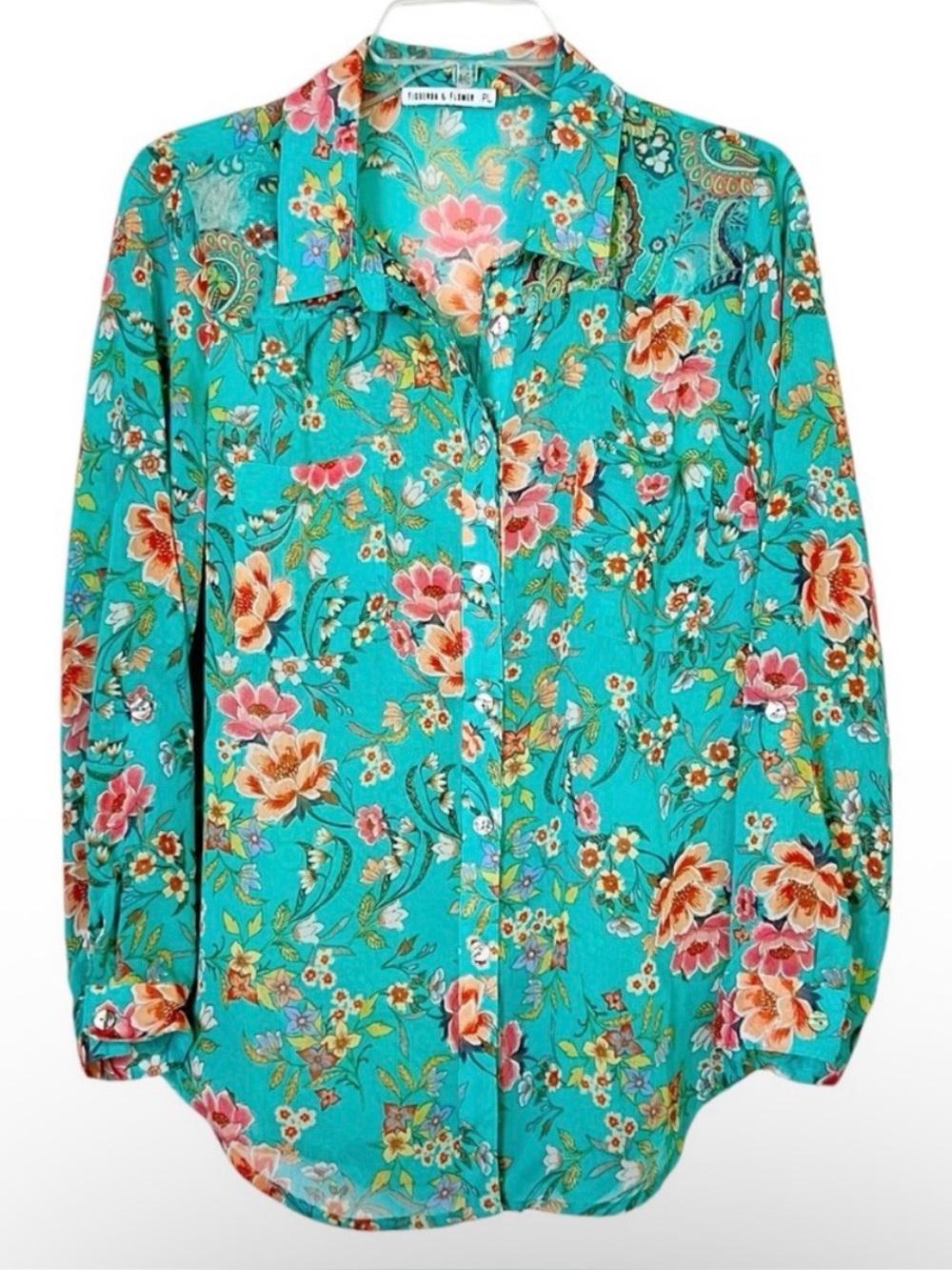 Figueroa & Flower Cottagecore Floral Paisley Blouse Womens PL Green Feminine
